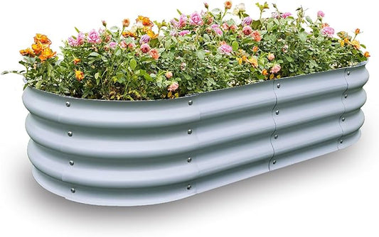 Gardmax Galvanized Raised Garden Bed, Lightweight Planter Boxes Outdoor with Easy Assembly, Large Garden Bed for Vegetables, Fruits, Flower Silver-HomvellaHome