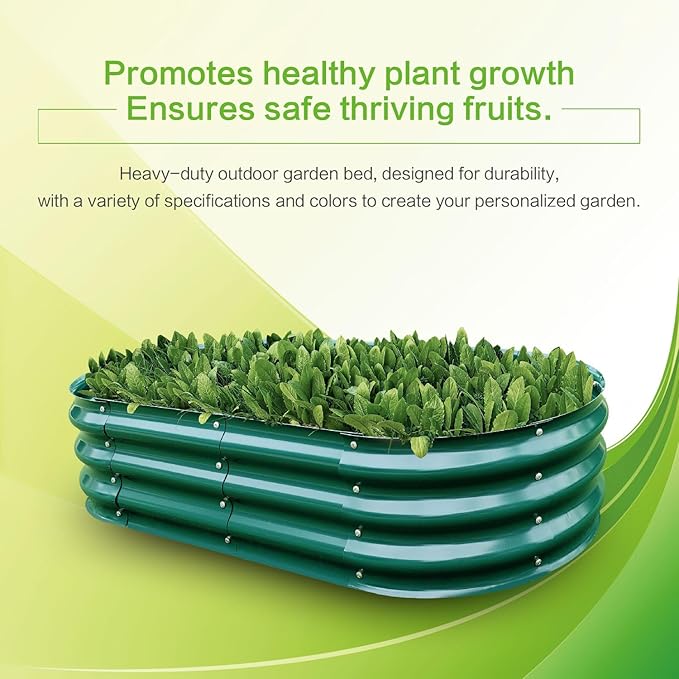 Gardmax Galvanized Raised Garden Bed, Lightweight Planter Boxes Outdoor with Easy Assembly, Large Garden Bed for Vegetables, Fruits, Flower Dark Green 8FT-HomvellaHome