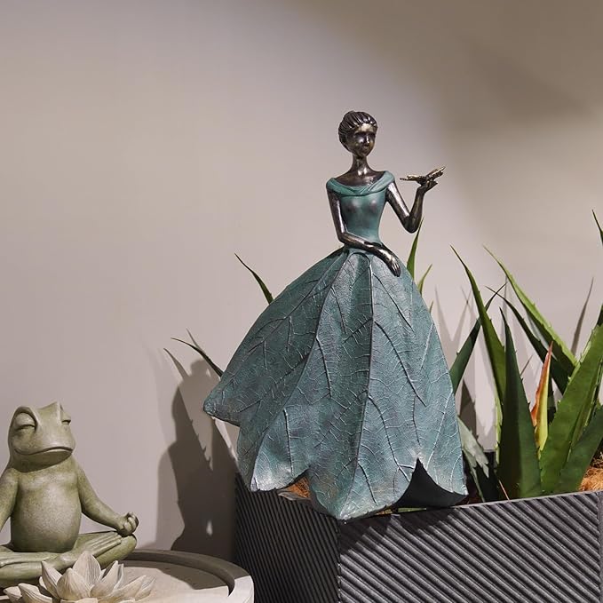 Guichifun Fairy Statue Collection Home Decoration - Leaf Angel Girls with Dragonfly Resin Home Decor for Outside or Inside Rustic Garden Outdoor Yard Decorations Figurines Gift 12 x 8.5 x 18 Inch-HomvellaHome