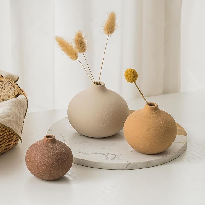 Ceramic Vase Set of 3, Bud Vases for Modern Farmhouse Home Decor, Cute Vases, Small Flower Vases for Dining Table Centerpieces,Living Room,Shelf,Mantel and Entryway Display-HomvellaHome