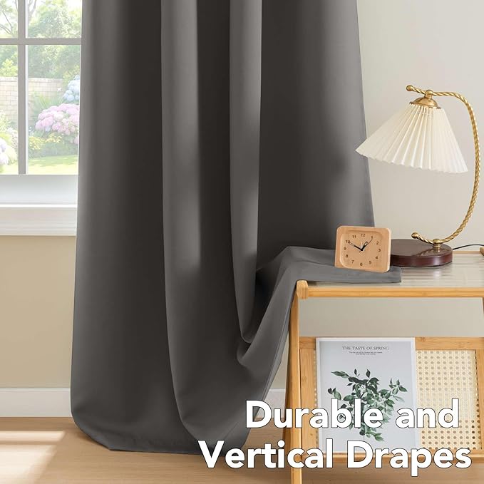 H.VERSAILTEX Blackout Grey Curtains for Bedroom/Living Room Thermal Insulated, 52" Wide x 63" Long Each Panel,Grommet Top (Set of 2 Panels, Charcoal Gray)-HomvellaHome