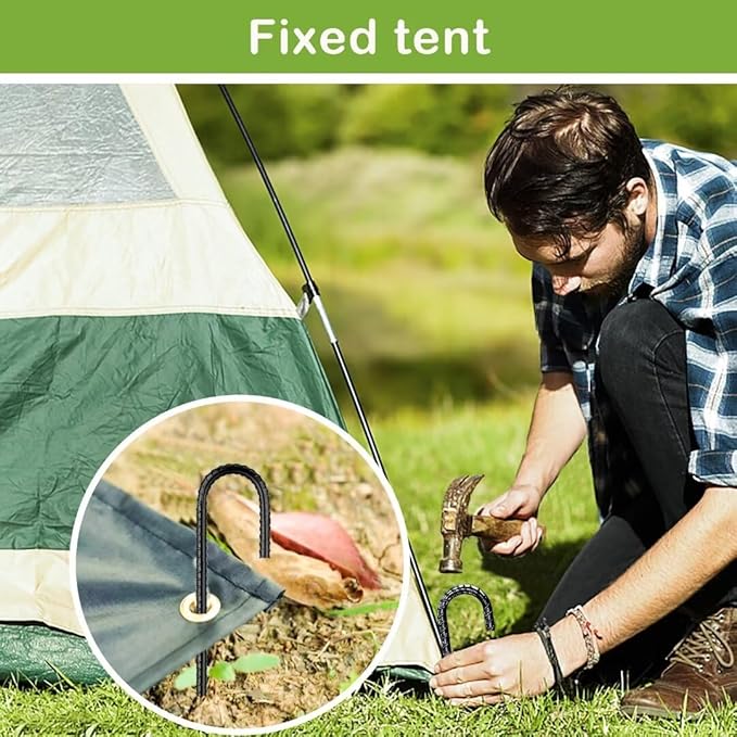 Ground-Stakes-Heavy-Duty-12 inch, J-Hook Rebar Stakes Black Coated Anti-Rust 50pcs Garden Stakes Metal Ground Anchors for Garden Dog Fence Chicken Coop Christmas Decorations Deer Fence-HomvellaHome