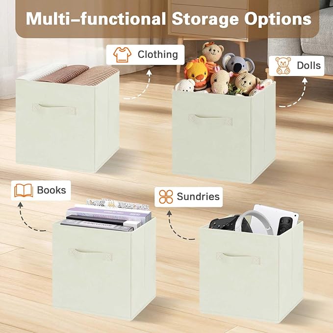 GhvyenntteS Storage Cubes, 11 Inch Cube Storage Bins with Dual Handles, Collapsible Fabric Storage Bins for Shelves Closet, Storage Baskets for Organizing Clothes, Bedding, Toys, Books (6 Pack, Beige)-HomvellaHome