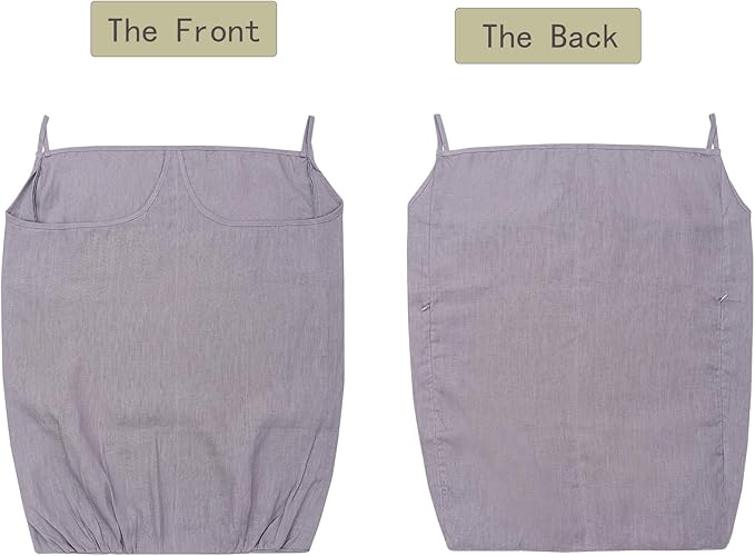 100% Pure Linen Dual Hanging Laundry Bag with 2 Deep Pocket and 2 Side Zipper 20x27in, Over The Door Laundry Hamper Space Saving Hampers for Dirty Clothes Home Travel, Grey-HomvellaHome