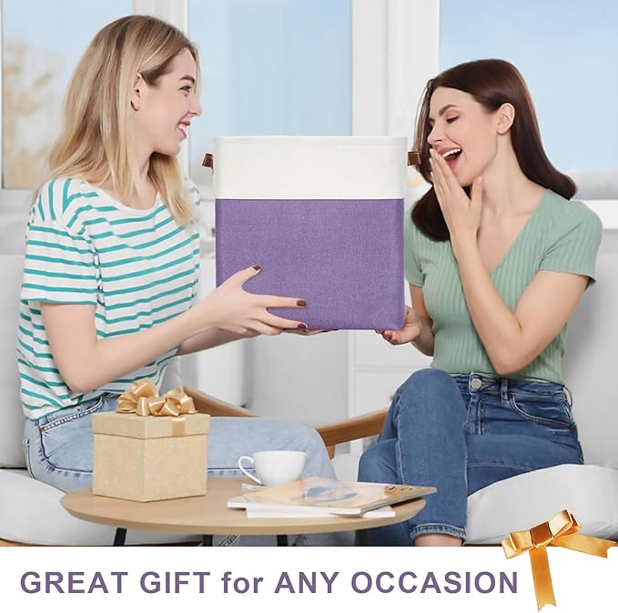 13x13 Cube Storage Bins, Collapsible Fabric Storage Box, 4 Pack Closet Baskets with Handles for Organizing, Shelf, Toys, Clothes, Home, Office, Nursery (Purple&White)-HomvellaHome