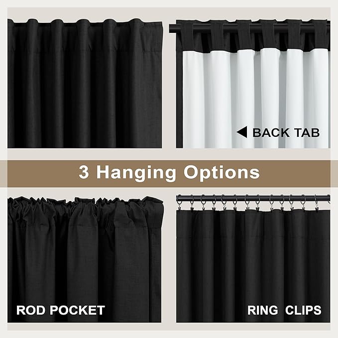 102 Inch Curtains Black Out Linen Blackout Curtains for Bedroom Aesthetic 2 Panel Long Drapes Large Window Sun Light Blocker Custom Made Size Thermal Insulated Curtains for Living Room 52x102 Length-HomvellaHome