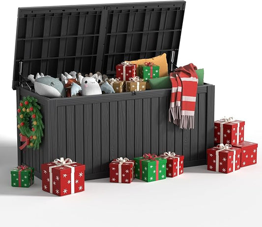 182 Gallon Deck Box Waterproof, UV Resistant Resin Outdoor Storage Box with Hydraulic Rod, Lockable Design and Enhanced Durability for Patio, Garden, and Poolside Use-HomvellaHome