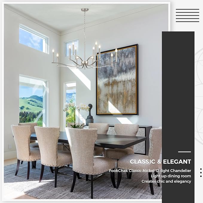 12 Light Nickel Living Room Chandelier High Ceiling Foyer Candle Chandelier Large Modern 44in Metal Chandeliers Hanging Light for Master Bedroom Dining Room Light Fixture Over Table-HomvellaHome