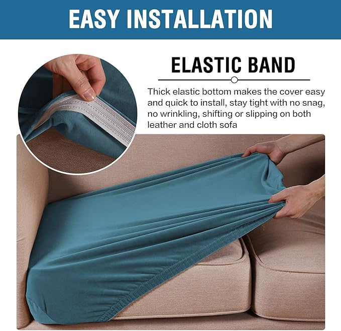 H.VERSAILTEX Velvet Stretch Couch Cushion Cover Plush Cushion Slipcover for Chair Cushion Furniture Protector Seat Cushion Sofa Cover (1 Piece Armchair Cushion Covers, Peacock Blue)-HomvellaHome