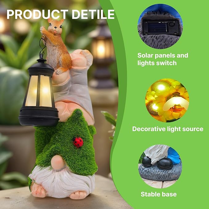 Garden Gnome Statues Decor with Solar Lights, Outdoor Decorations for Yard Porch Lawn Balcony Patio, Housewarming Gifts-HomvellaHome