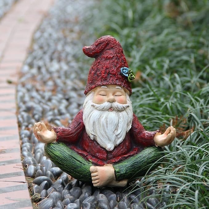Garden Yoga Gnome Statue, Outdoor Gnomes Figurine with Solar Lights, Knome in Yoga Pose for Garden Decor, Elf Sculptures and Statues for Patio Lawn Yard-HomvellaHome