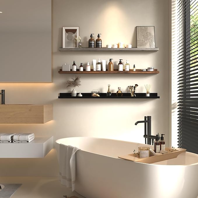 Giftgarden 47 Inch Multi Colors Floating Shelves for Wall Mount, Assorted Colors Wood Wall Shelf Ledge for Bathroom Bedroom Living Room Kitchen Storage, Set of 3 Different Sizes-HomvellaHome