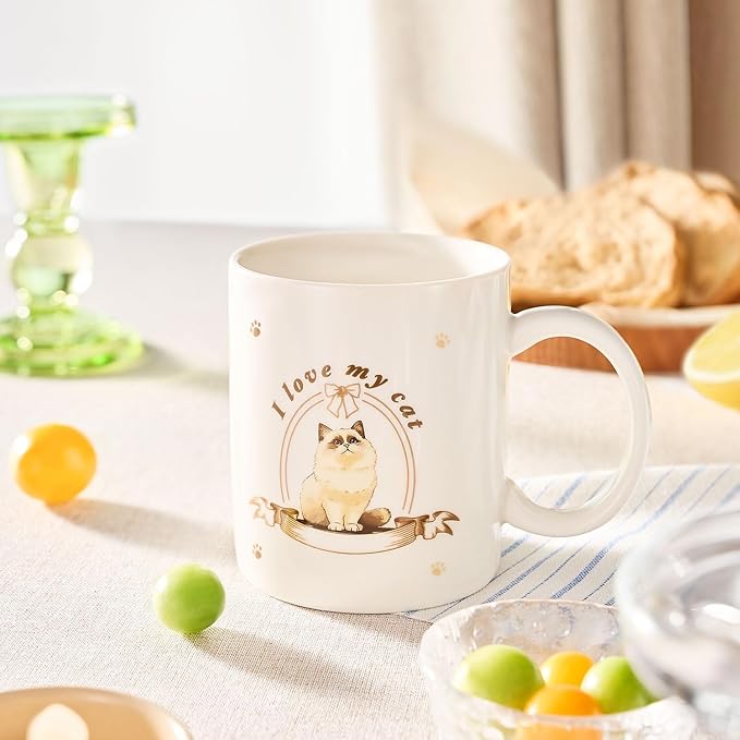 12Oz Cute Ragdoll Cat White Ceramic Mug, Mug for Daily Coffee and Tea, Lead-free Microwave and Dishwasher Safe Coffee Mug, Perfect gifts for Cat Lovers-HomvellaHome