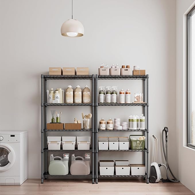 1250 lbs 5 Tier Shelf Metal Storage Shelves Shelving Wire Rack Heavy Duty Closet Organizers for Garage Kitchen Bathroom Laundry Black 15.7" D x 33.5" W x 68.5" H-HomvellaHome