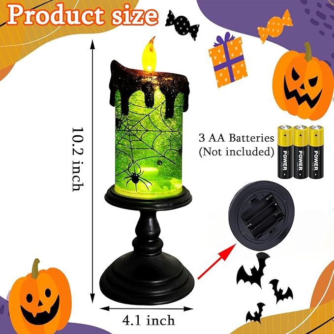 1.Halloween Snow Globe Tornado Flameless Candles Table Centerpiece for Celebration Party,Battery Operated LED Candle with 6 Hours Timer for Home Indoor Halloween Decoration (Spider)-HomvellaHome