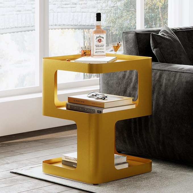 Gold Side Table,Modern end Table,Unique nightstand,Bedside Tables,Metal Accent Side Table with Storage for Living Room Bedroom Couch,no Assembly Required-HomvellaHome