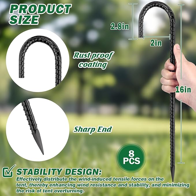16 Inch Ground Stakes Heavy Duty,16 Pack Metal Fence Stakes for Ground for Wire Fencing,Heavy Duty Long Tent Stakes for Trampolines Camping Canopies and Swing Set-HomvellaHome
