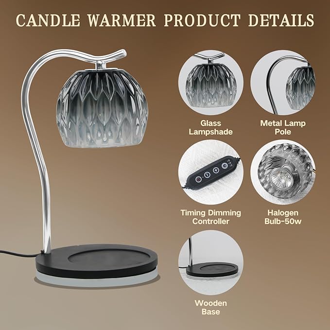 GEEZO Fragrance Candle Warmer Lamp，Electric Candle Warmer with Timer & Dimmer，Mom Christmas Birthday Gifts for Women, House Warming Gifts New Home Bedroom Decor-HomvellaHome