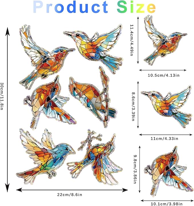 12pcs Window Decals for Bird Strikes, Anti Collision Window Clings, Rainbow Reflection Window Sticker, Hummingbird Style Sun Catcher Stickers for Glass Windows-HomvellaHome