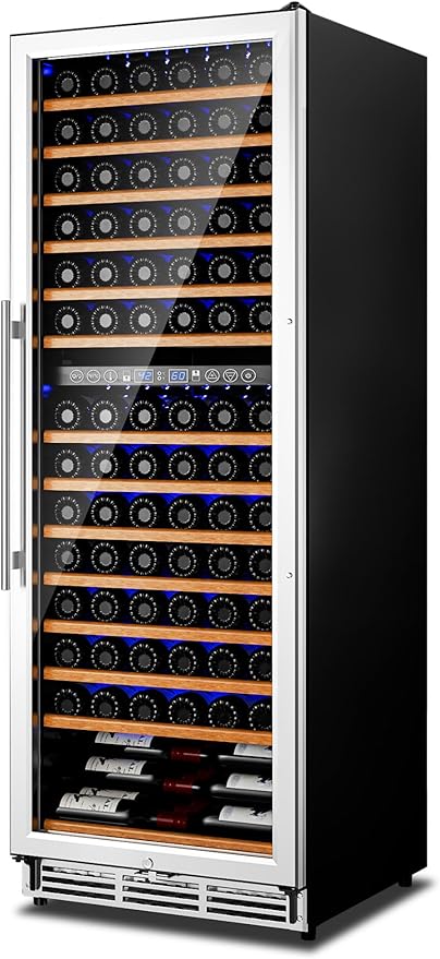 154 Bottle Wine Refrigerator, 24 Inch Wine Fridge Dual Zone with Adjustable Shelf, Wine Cooler with Double Pane Glass Door, Advanced Temp Control, Low Noise, Wide Large Wine Cooler Refrigerator-HomvellaHome
