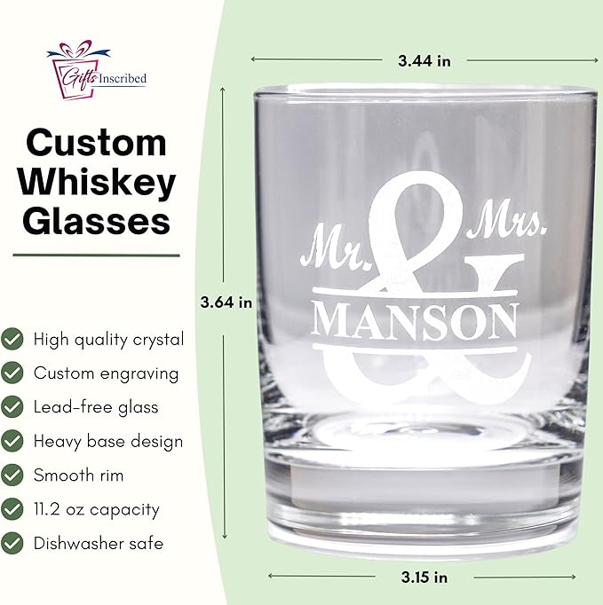 Gifts Inscribed Personalized Whiskey Decanter Set - Engraved Whiskey Decanter Bottle & Set of 4 Custom Drinking Glasses Laser Etched - Customized Whisky Gift for Wedding, Birthday, Fathers Day-HomvellaHome