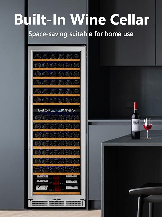 154 Bottle Wine Refrigerator, 24 Inch Wine Fridge Dual Zone with Adjustable Shelf, Wine Cooler with Double Pane Glass Door, Advanced Temp Control, Low Noise, Wide Large Wine Cooler Refrigerator-HomvellaHome