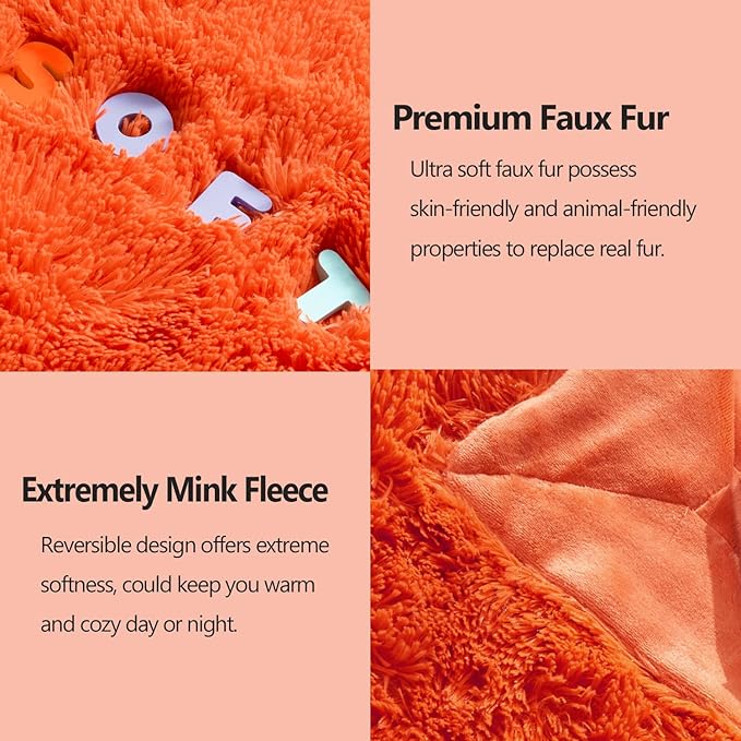 GONAAP Fuzzy Faux Fur Throw Blanket Twin Size Orange Super Soft Cozy Plush Fuzzy Shaggy Blanket for Couch Sofa Bed (Orange, Twin(60"x80"))-HomvellaHome
