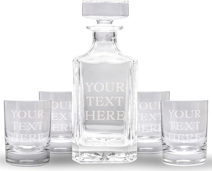 Gifts Inscribed Personalized Whiskey Decanter Set - Engraved Whiskey Decanter Bottle & Set of 4 Custom Drinking Glasses Laser Etched - Customized Whiskey Gift for Wedding, Anniversary, Birthday, Dad-HomvellaHome