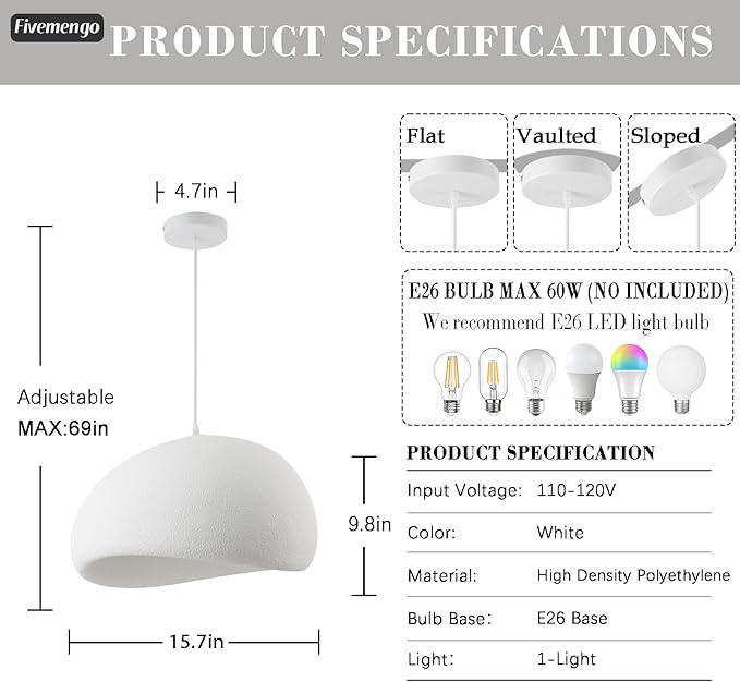 15.7in Wabi Sabi Pendant Lights Kitchen Island Lighting Fixture Ceiling Mount White Modern Japanese Lamp Japandi Chandelier for Dining Living Room Hallway Bedroom Restaurant Hanging Lamp-HomvellaHome