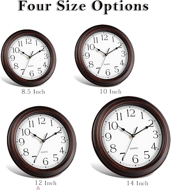 12 Inch Wall Clocks Battery Operated Silent Non-Ticking Wall Clock Vintage Retro Rustic Style Decorative for Living Room Kitchen (Bronze)-HomvellaHome