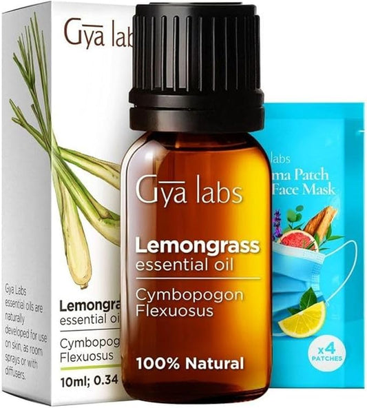 Gya Labs Lemongrass Essential Oil for Diffuser - 0.34 Fl Oz - 100% Pure Natural - Lemongrass Oil for Hair, Skin, Herbaceous, Candle Making Scent-HomvellaHome