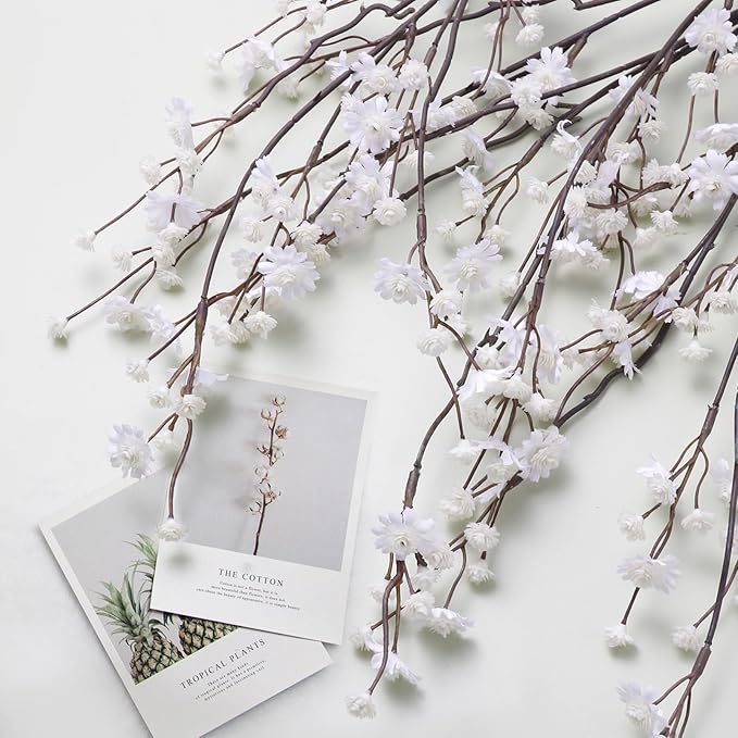 Geegoods 10 Stems White Faux Flowers for Vase – Real Touch Artificial Baby Breath Branches Long Stem for Tall Vase Indoor Home Table Centerpieces Decoration-HomvellaHome