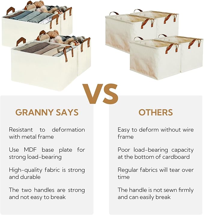 GRANNY SAYS Closet Storage Baskets, Collapsible Fabric Storage Bins with Metal Frame, Clothes Organizer Bins, Large Baskets for Shelves, Ivory, 4-Pack-HomvellaHome