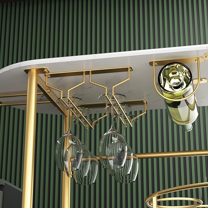 Gold Bar Carts with 4-Tier Storage Shelves, Mobile Bar Serving Cart with Wine Rack and Glass Holder, for The Home, Kitchen, Living Room, Dining Room-HomvellaHome