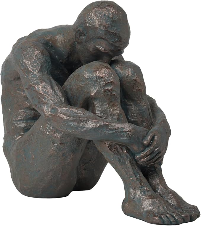 Guichifun Sitting Man Sculptures Home Decor - Resin Bronze Sitting Posture Holding Arms Legs Lonely Statues Decorative Objects Outdoor Gift for Men 9.25 x 5.25 x 7.5 Inch-HomvellaHome