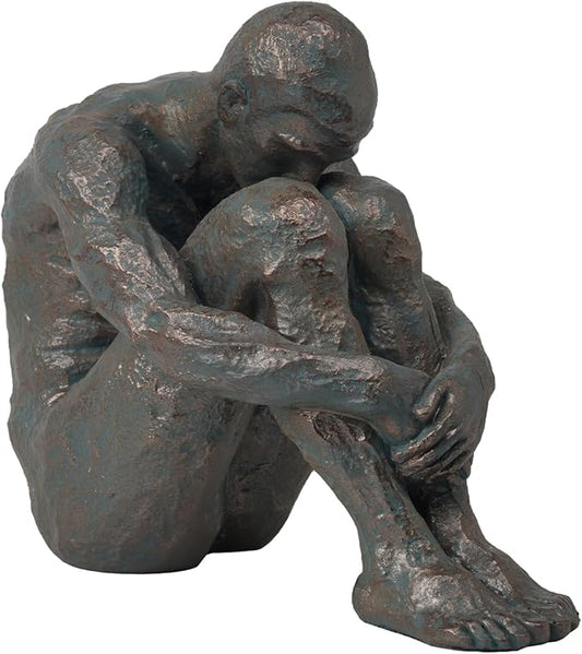 Guichifun Sitting Man Sculptures Home Decor - Resin Bronze Sitting Posture Holding Arms Legs Lonely Statues Decorative Objects Outdoor Gift for Men 9.25 x 5.25 x 7.5 Inch-HomvellaHome