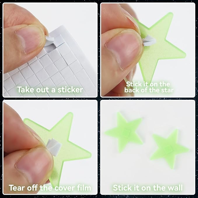 100 Stars and 1 Moon Glow in The Dark Luminous Fluorescent 3D Plastic Glow Stars Moon for Ceiling, Glowing Wall Stickers Create a Realistic Starry Sky, Room Decorations (Green)-HomvellaHome