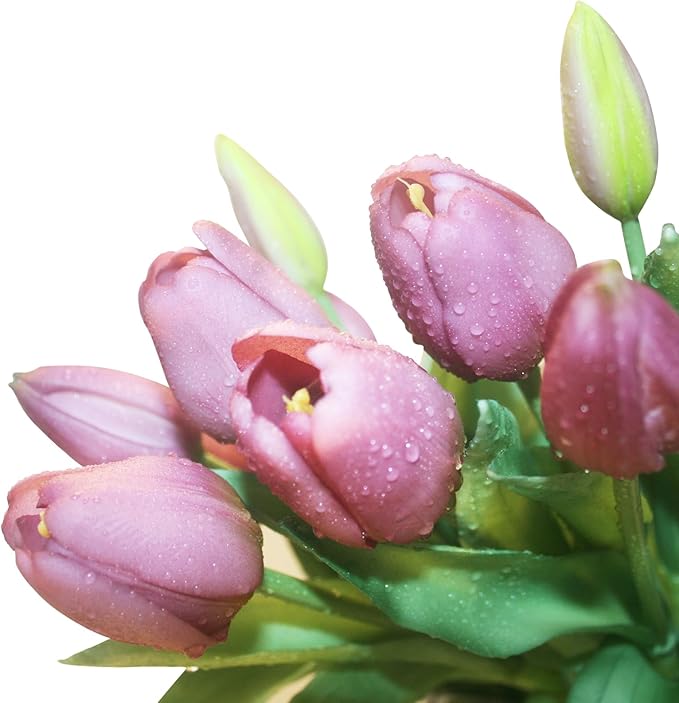 15pcs Artificial Tulips Flowers, Fake Tulips Real Touch, Faux Latex Bouquets, for Party Wedding Home Room Decoration (Purple)-HomvellaHome