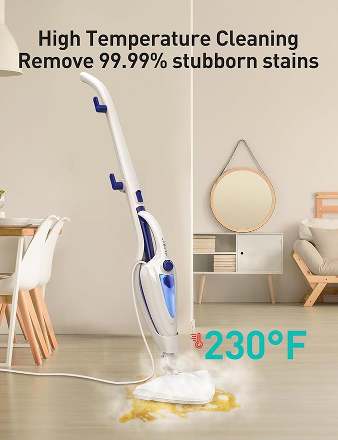 12-in-1 Steam Mop, Fast 15-Sec Heat-Up, 1500W Detachable Handheld Steam Cleaner with 2 Dirt Grip Pads, Removes 99.99% Stubborn Stains for Hardwood Floors, Clothes, Windows, Tiles, Furniture, Blue-HomvellaHome
