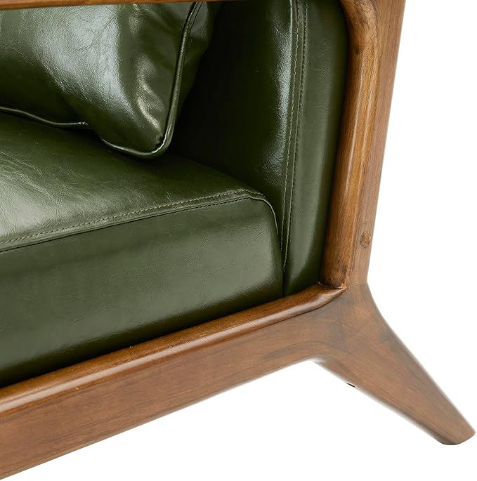Glitzhome 2 Set Mid Century Hunter Green Accent Armchair, Single Reading Armchair PU Leather Lounge Chair with Walnut Ruberwood Frame-HomvellaHome
