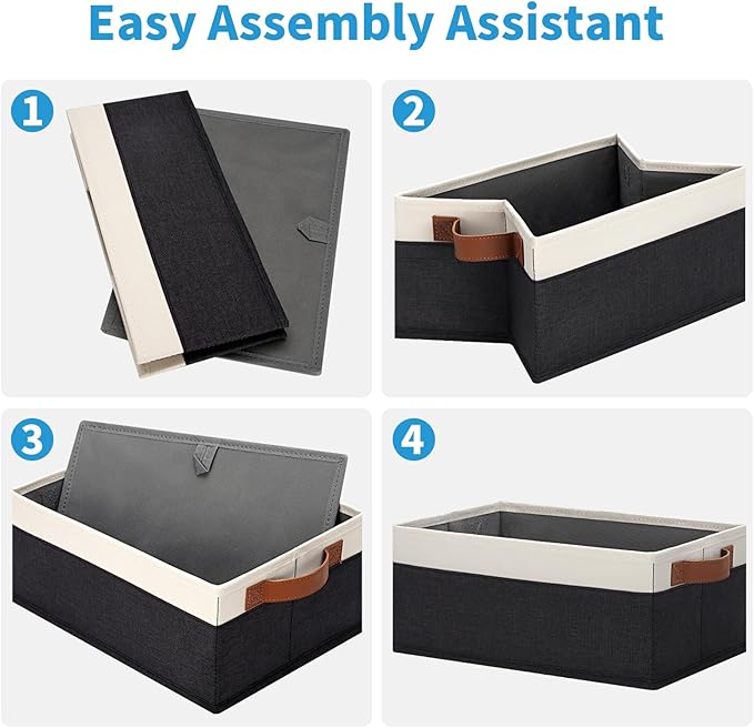 GhvyenntteS Storage Baskets for Shelves 12 Pack, Fabric Storage Bins with Leather Handles, Foldable Rectangular Storage Baskets for Organizing Home, Office (Black/White, 11.8" x 7.87" x 5.11")-HomvellaHome