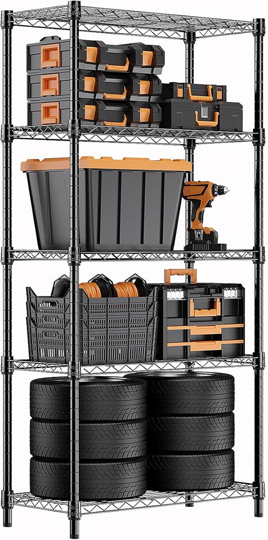 1250 lbs Storage Shelving Utility Shelving Unit 5-Tier Utility Shelving Unit Steel Organizer Wire Rack for Home,Kitchen,Office (13.7" D x 23.6" W x 62.4" H)-HomvellaHome