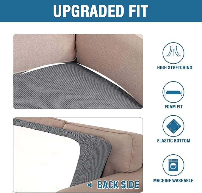 H.VERSAILTEX Super Stretch Individual Seat Cushion Covers Sofa Covers Couch Cushion Covers Slipcover Sets Thick Jacquard Textured Twill Fabric (1 Piece Chair Cushion Cover, Grey)-HomvellaHome