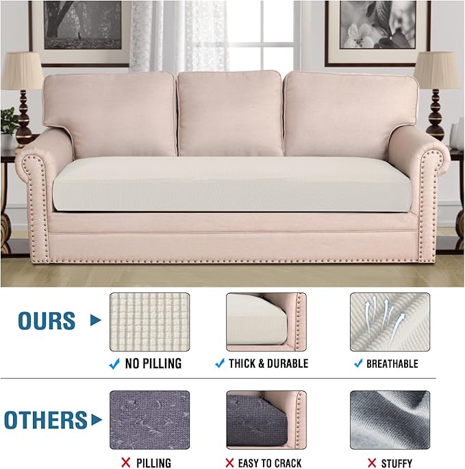 H.VERSAILTEX Super Stretch Individual Seat Cushion Covers Sofa Covers Couch Cushion Covers Slipcover Sets Thick Jacquard Textured Twill Fabric (1 Piece Sofa Cushion Cover, Porcelain)-HomvellaHome
