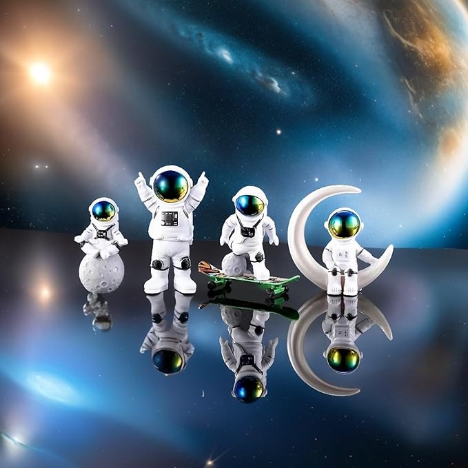 Gradient Astronaut Statues Set of 4, Spaceman Figurines Space Theme Party Nursery Home Office Decor-HomvellaHome
