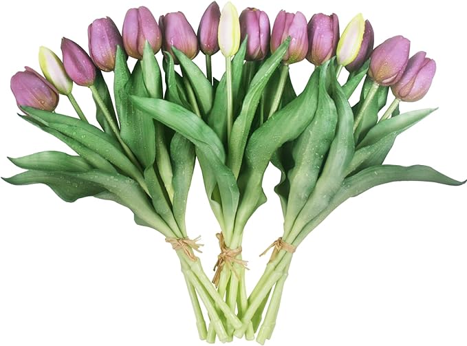 15pcs Artificial Tulips Flowers, Fake Tulips Real Touch, Faux Latex Bouquets, for Party Wedding Home Room Decoration (Purple)-HomvellaHome