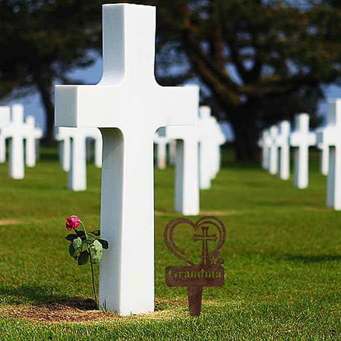 Grandma Memorial Grave Stake, Cemetery Decorations for Grave Markers 12.5 x 7.2 inch Heart Metal Sympathy Stakes Graveside Plaque Decor Sign for Grandma Graves, Yard, Garden - Rust-Grandma-HomvellaHome