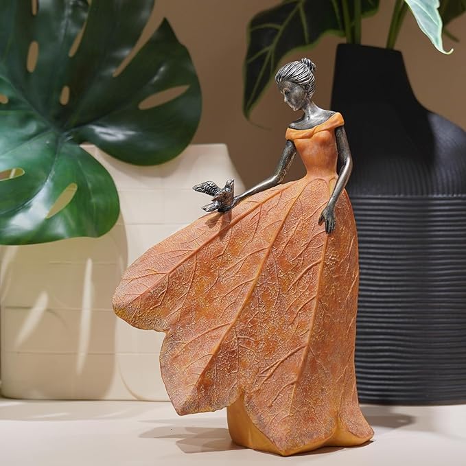 Guichifun Fairy Statue Collection Home Decoration - Orange Leaf Angel Girls Resin Fall Decor for Outside or Inside Rustic Garden Outdoor Yard Decorations Figurines Gift 8.5 x 5.25 x 12 Inch-HomvellaHome