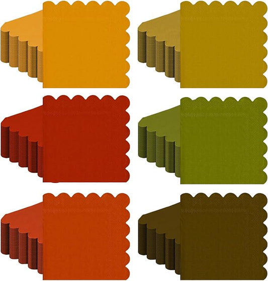 150 Pcs 5 x 5 Inches Fall Thanksgiving Paper Napkins Scalloped Cocktail Napkins Disposable Autumn Harvest Party Supplies Dessert Beverage Bathroom Table Dinner Wedding Decor-HomvellaHome