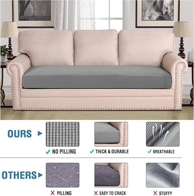 H.VERSAILTEX Super Stretch Individual Seat Cushion Covers Sofa Covers Couch Cushion Covers Slipcover Sets Thick Jacquard Textured Twill Fabric (1 Piece Sofa Cushion Cover, Dove)-HomvellaHome